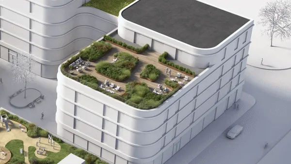 zoom in on a roof to show the details of the build up of the green roof