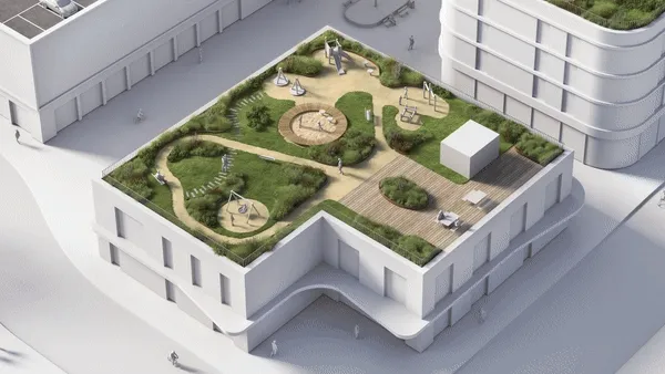 Zoom in on a terrace to show the details of how the roof is buildt up